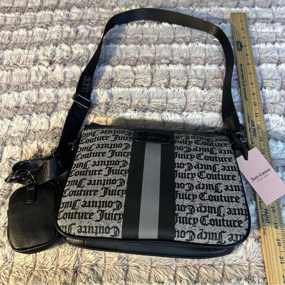 Juicy Couture Black and Gray Logo Messenger Bag with coin purse